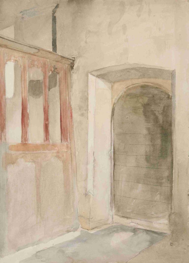 Interior Study,Interiérová studie,Edwin Austin Abbey,Pastelové,Pastelové, žádní lidé, dveře, tradiční média