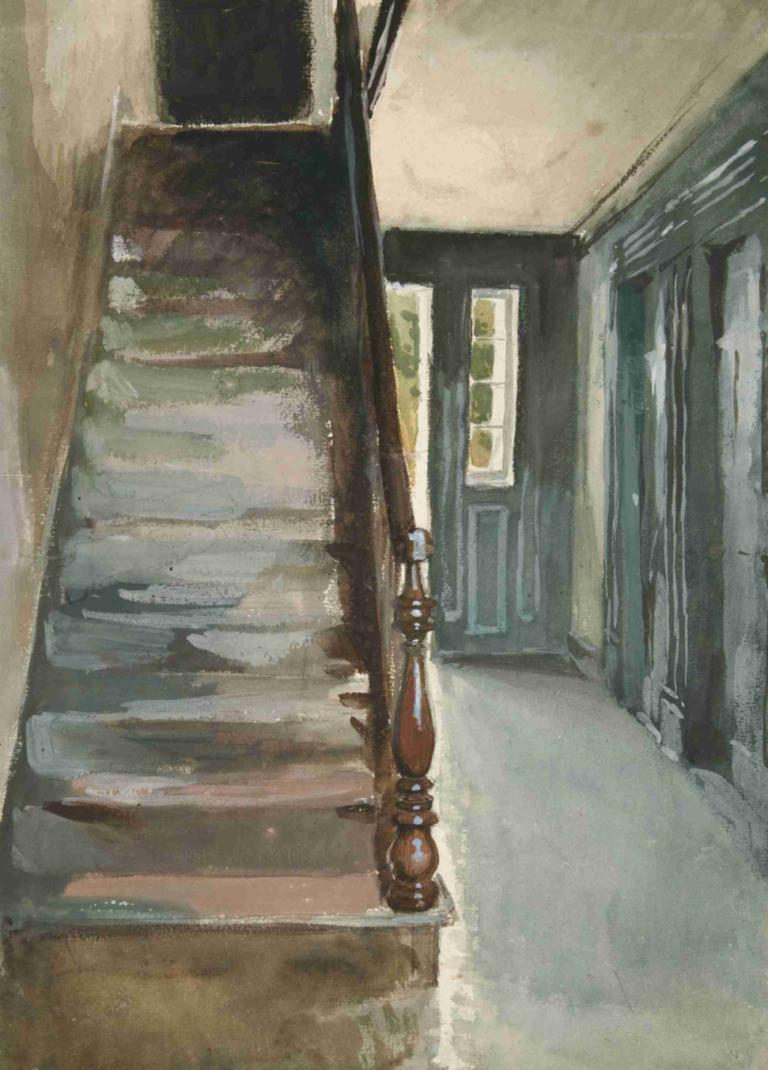 Interior Study,Interiérová studie,Edwin Austin Abbey,Pastelové,Pastelové, žádní lidé, dveře, tradiční média