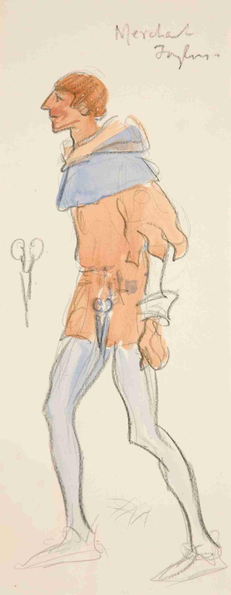 Merchant Taylor, costume sketch for Henry Irving’s Planned Production of King Richard II,Merchant Taylor