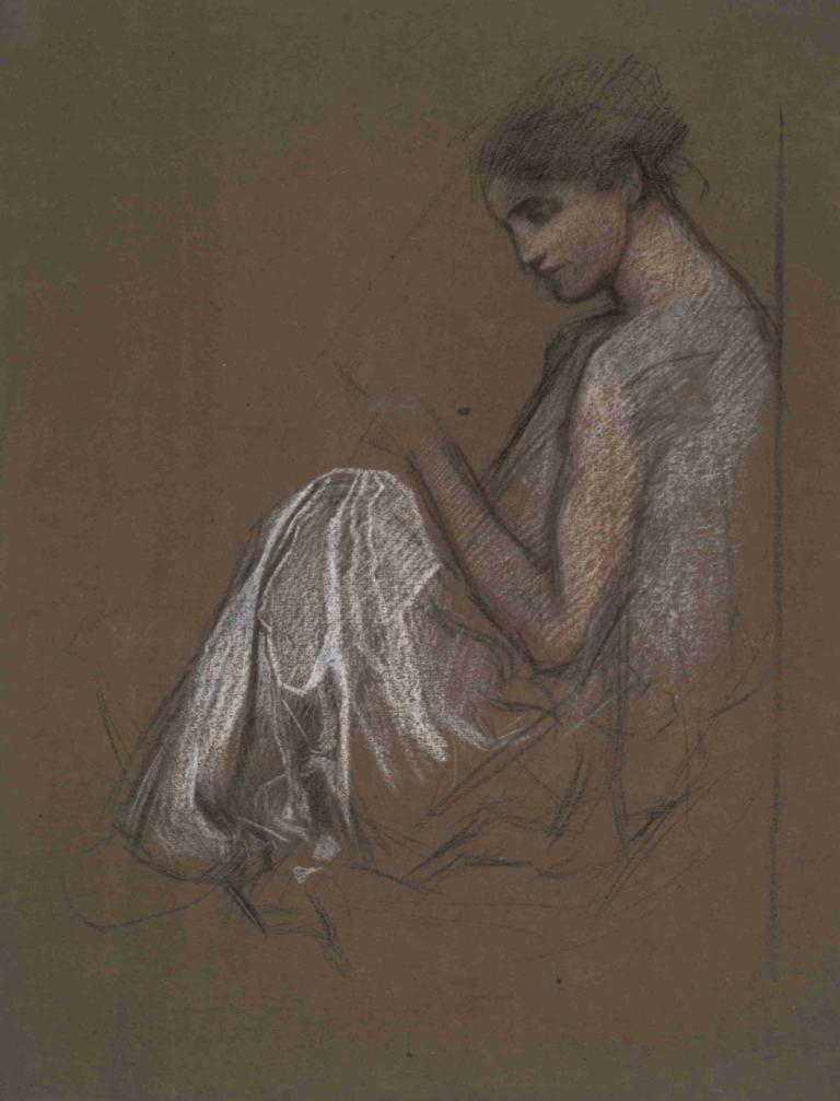 Seated female figure,Sedící ženská postava,Edwin Austin Abbey,Pastelové,Pastelové, sólo, 1 kluk