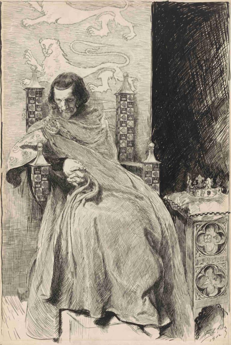 Sketch for King John, from King John,존 왕을 위한 스케치, 존 왕의 스케치,Edwin Austin Abbey,에드윈 오스틴 수도원,동판 에칭,동판 에칭, 단색화