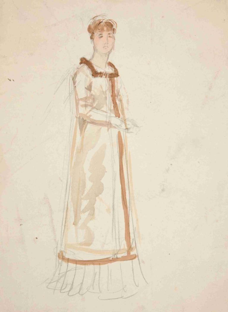 Sketch of a woman - study for a play,여자의 스케치 - 연극을 위한 공부,Edwin Austin Abbey,에드윈 오스틴 수도원,일러스트레이션,일러스트레이션, 독주