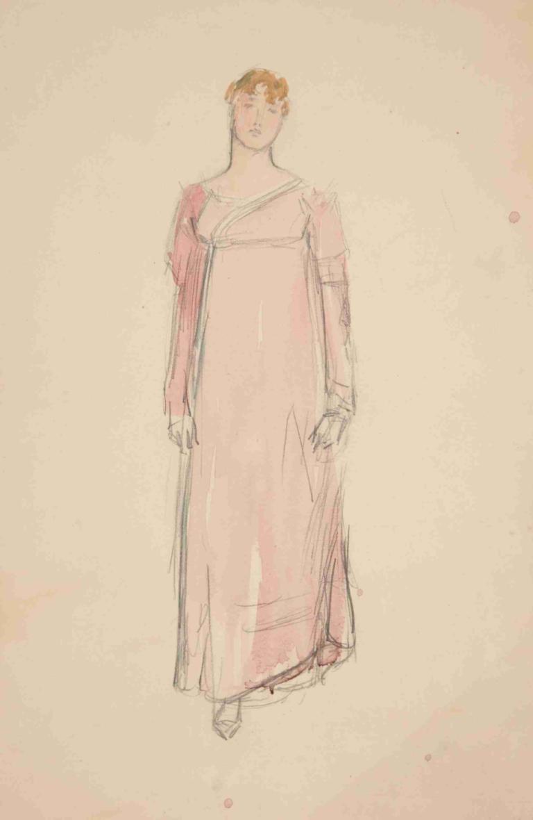 Sketch of a woman in pink - costume study for a play,Edwin Austin Abbey,Illustration,Illustration, solo