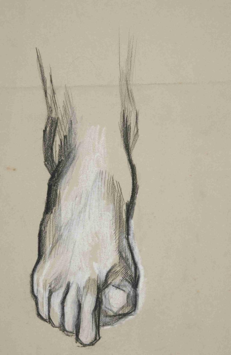 Sketch of a foot II,Edwin Austin Abbey,Sketch,Sketch, traditional media, holding hands, solo, barefoot, 1girl