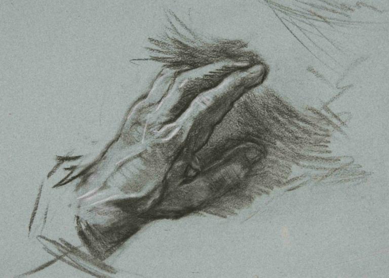 Sketch of a hand,Edwin Austin Abbey,Sketch,Sketch, monochrome, traditional media, sketch, 1boy, male focus