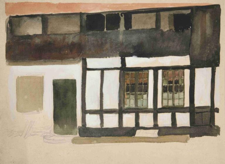 Sketch of exterior of a Tudor house,Edwin Austin Abbey,Pastel,Pastel, no humans, shadow, traditional media