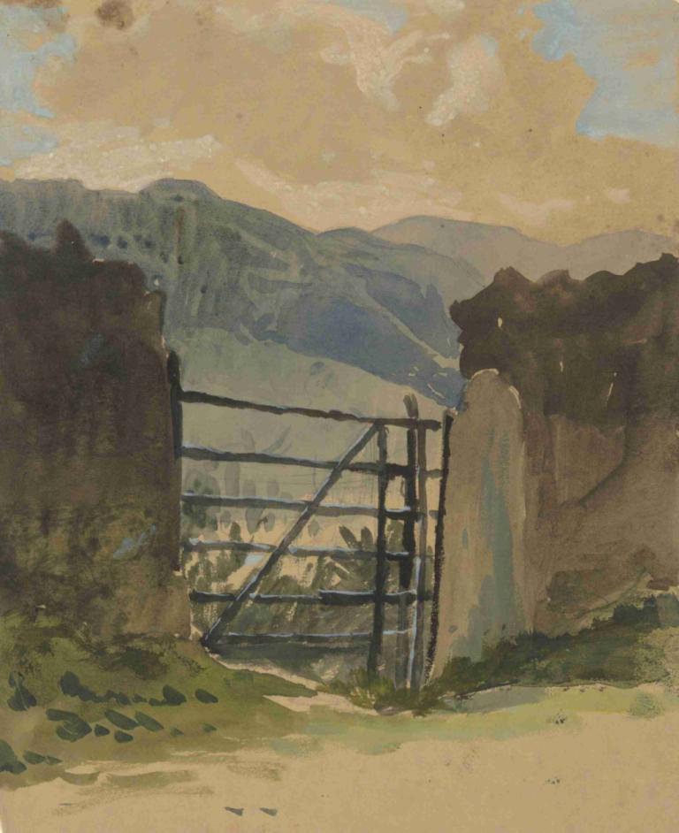 Stone wall and gate, sketch,Πέτρινος τοίχος και πύλη, σκίτσο,Edwin Austin Abbey,Παστέλ,Παστέλ