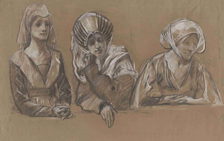 Studies of 3 women for the Royal Exchange.,Μελέτες 3 γυναικών για το Royal Exchange.,Edwin Austin Abbey