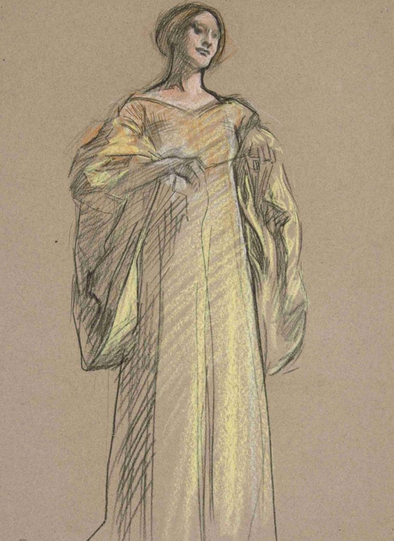 Study for Fiametta’s Song [oil painting],Edwin Austin Abbey,Color Sketch,Color Sketch, solo, 1boy, male focus