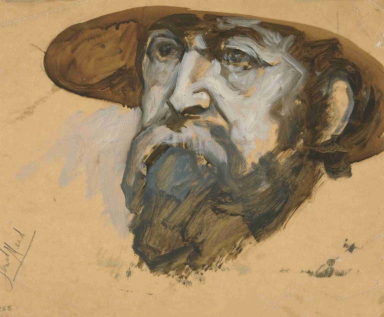 Study for General Meade,Edwin Austin Abbey,Pastel,Pastel, 1boy, male focus, solo, hat, facial hair, beard