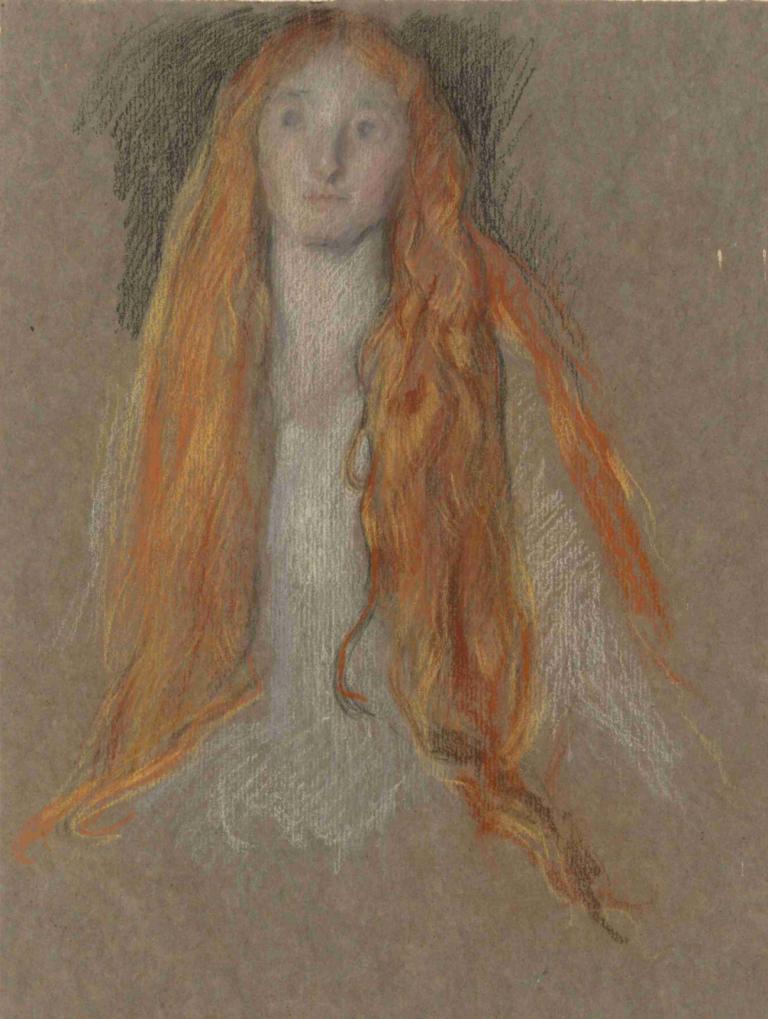 Study for the Head of Ophelia, in The Play Scene, in Hamlet,Edwin Austin Abbey,Pastel,Pastel, solo, 1girl