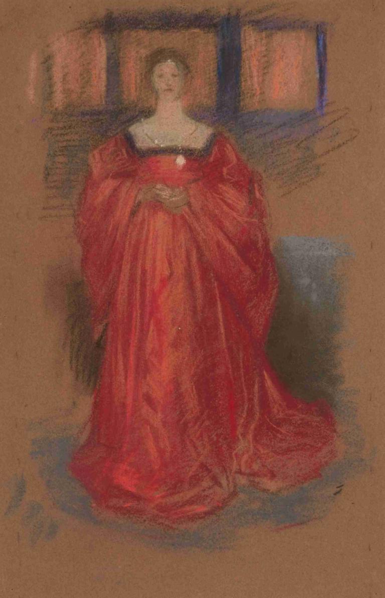 Study of a woman in Renaissance costume,Estudio de una mujer en traje renacentista,Edwin Austin Abbey,Pastel