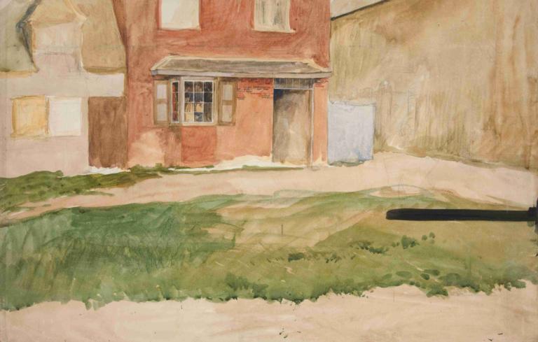 Study of exterior of a red brick building,Studie av exteriören på en byggnad i rött tegel,Edwin Austin Abbey