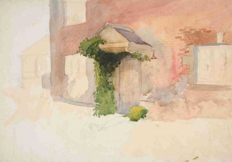 Study of exterior of a red brick house,Edwin Austin Abbey,Watercolor,Watercolor, no humans, outdoors