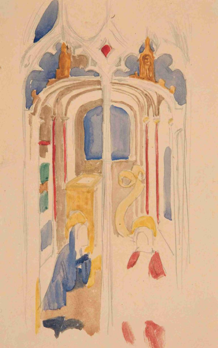 Study of the Annunciation,Studie av bebådelsen,Edwin Austin Abbey,Akvarell,Akvarell, solo, 1 tjej, långt hår