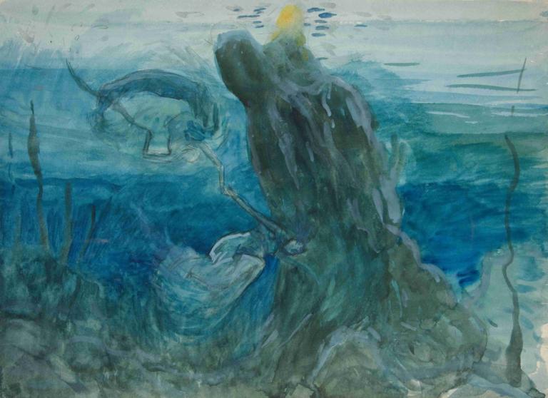 Underwater scene,Undervattensscen,Edwin Austin Abbey,Pastell,Pastell, inga människor, vatten