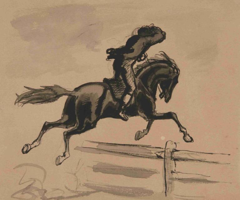 Unidentified Illustration of a Rider Jumping a Fence