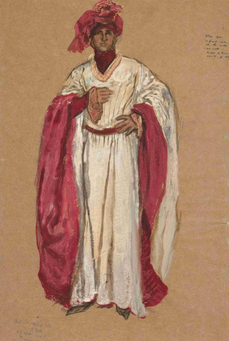 Unidentified man in a red robe, costume sketch for King Richard II,Oidentifierad man i röd mantel