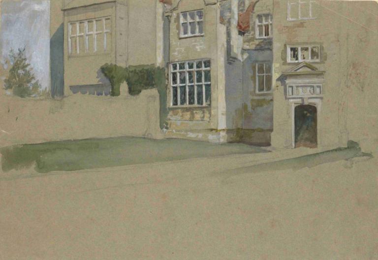 View of an English House,Vy över ett engelskt hus,Edwin Austin Abbey,Pastell,Pastell, inga människor, fönster