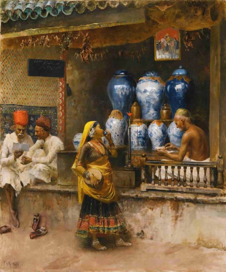 A Perfumer's Shop, Bombay,Edwin Lord Weeks,Oil Painting,Oil Painting, fine art parody, parody, multiple boys