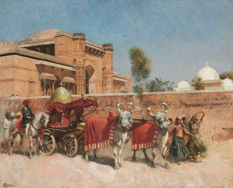 A Wedding Procession before a Palace in Rajasthan,Un cortejo nupcial ante un palacio en Rajastán