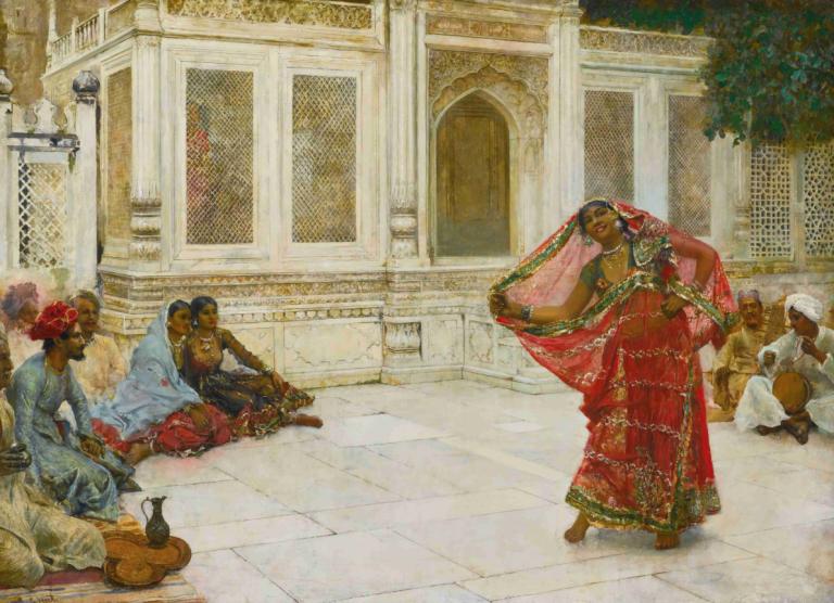 Dancing Girl, India,Edwin Lord Weeks,Oil Painting,Oil Painting, fine art parody, multiple boys, barefoot