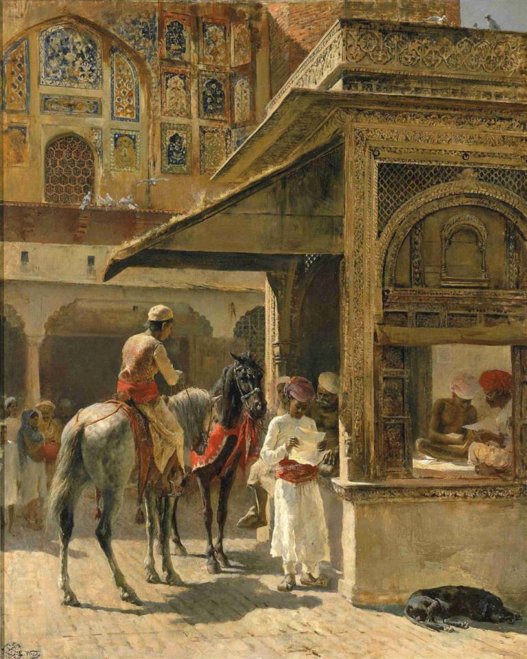 Hindu Merchants,Edwin Lord Weeks,Oil Painting,Oil Painting, horse, outdoors, multiple boys, traditional media