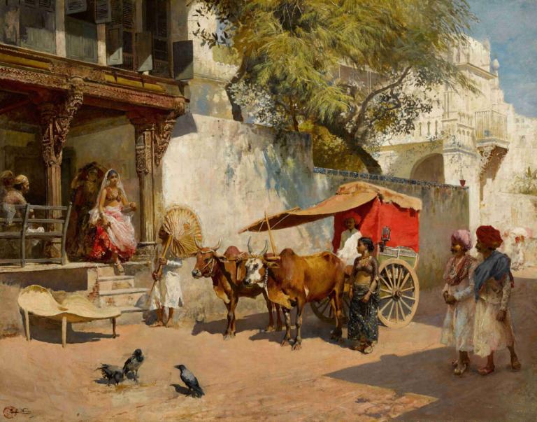 Nautch girls and bullock gharry, ahmedabad [gujarat state, india],Edwin Lord Weeks,Oil Painting,Oil Painting