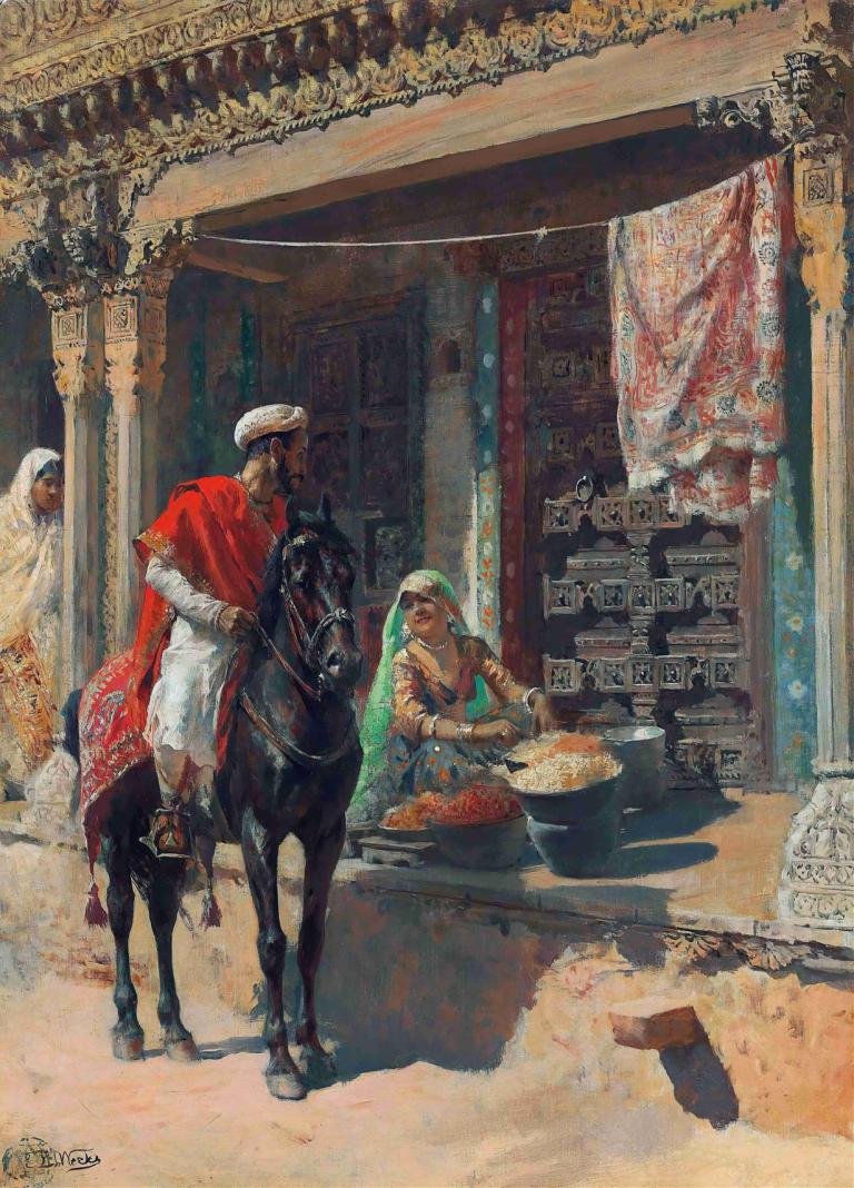 Street vendor, Ahmedabad,Vendedor ambulante, Ahmedabad,Edwin Lord Weeks,Pintura al óleo,Pintura al óleo