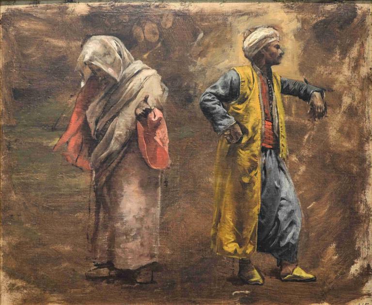 Study of Two Figures,Estudio de dos figuras,Edwin Lord Weeks,Pintura al óleo,Pintura al óleo, varios chicos