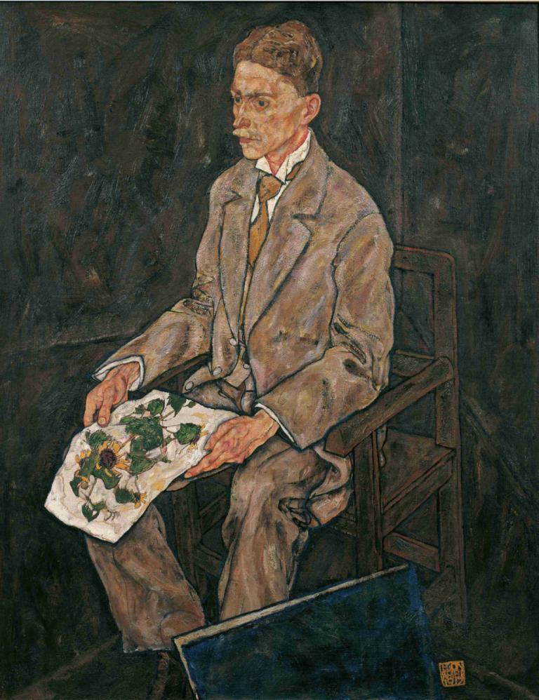 Bildnis Dr. Franz Martin Haberditzl,Egon Schiele,Oil Painting,Oil Painting, 1boy, male focus, solo, necktie