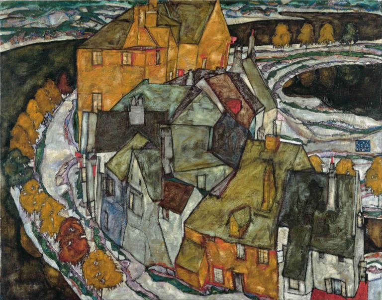 Crescent of Houses II,Häuserkrümmung II,Egon Schiele,Ölgemälde,Ölgemälde, keine Menschen