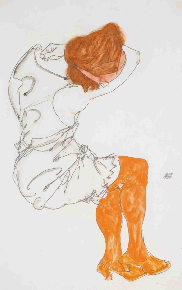 Das Schlafende Mädchen (The Sleeping Girl),Egon Schiele,Farbskizze,Farbskizze, 1Mädchen, Solo, braune Haare