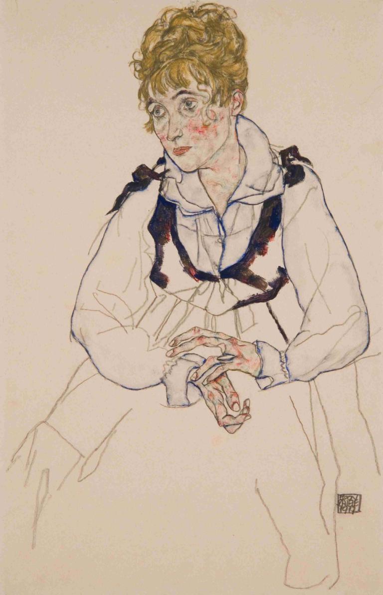 Die Frau des Künstlers, sitzend Edith Schiele,Egon Schiele,Farbskizze,Farbskizze, Solo, 1Mädchen