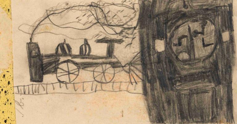 Eisenbahn (Kinderzeichnung),Egon Schiele,Sketch,Sketch, tree, monochrome, no humans, traditional media