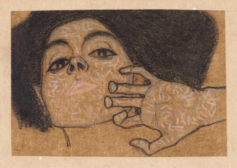 Head of a Woman,Egon Schiele,Illustration,Illustration, solo, male focus, 1boy, looking at viewer, black hair