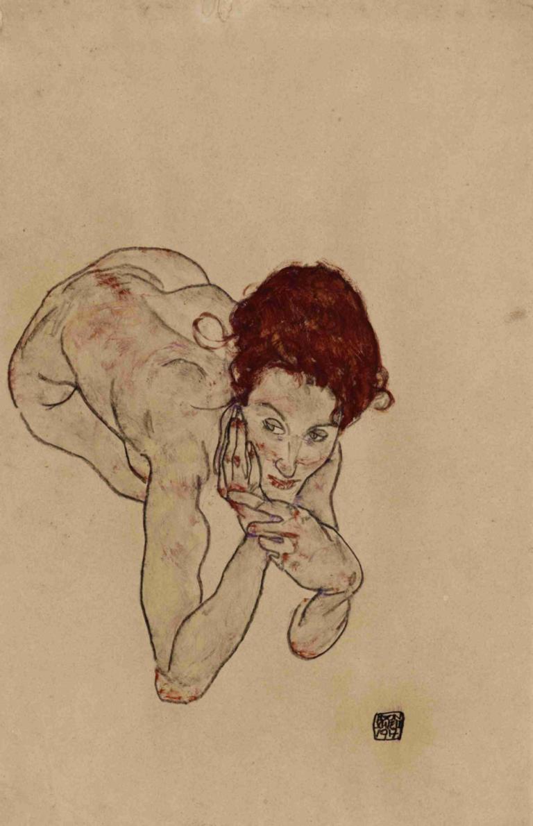 Kauernder weiblicher Akt (Crouching Female Nude),Wanita Berjongkok Telanjang (Crouching Female Nude)