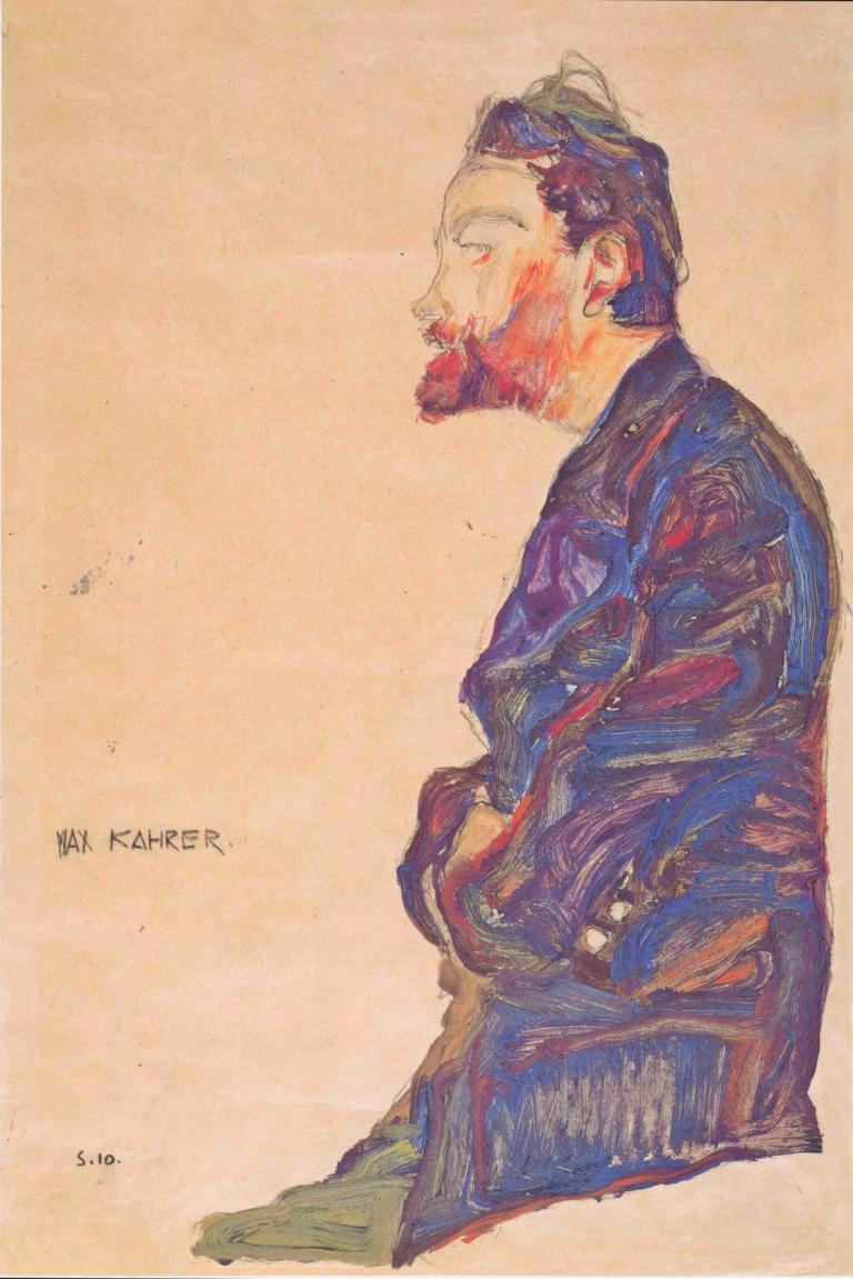 Max Kahrer im Profil,Max Kahrer in profiel,Egon Schiele,Olieverf,Olieverf, 1 jongen, solo, mannelijke focus