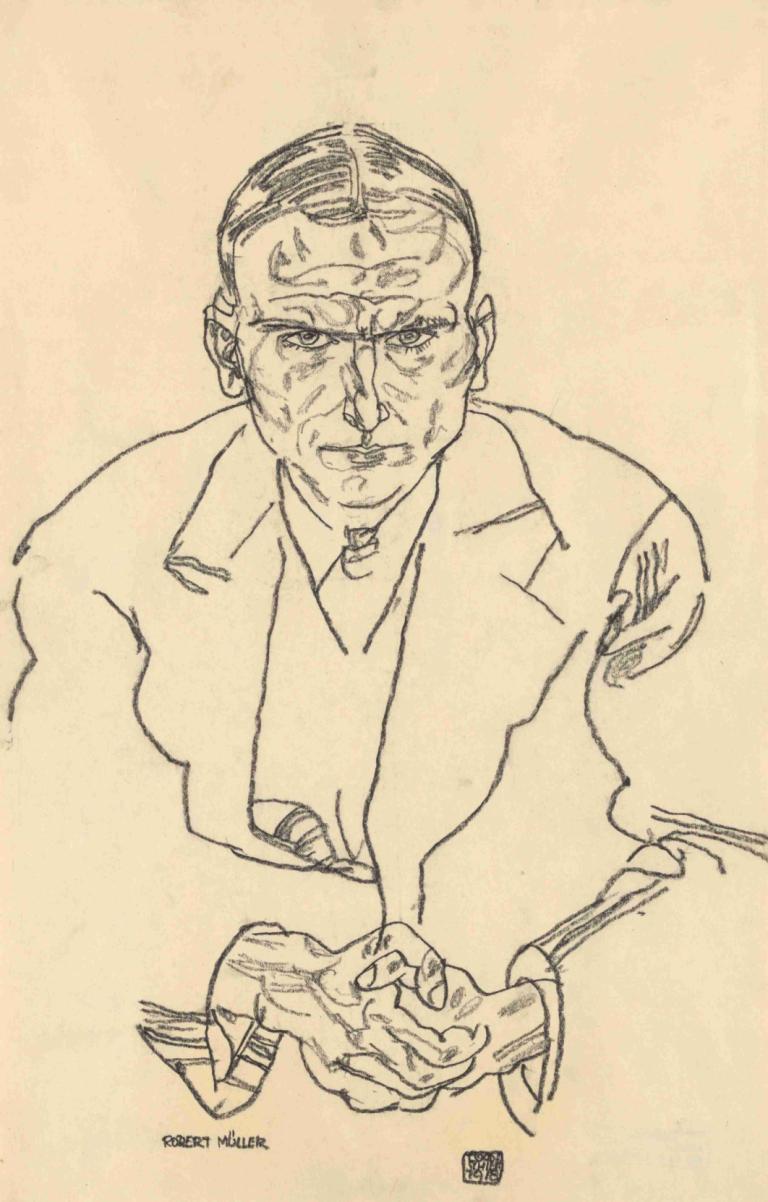 Porträt des Schriftstellers Robert Müller,Portret van de schrijver Robert Müller,Egon Schiele,Schetsen