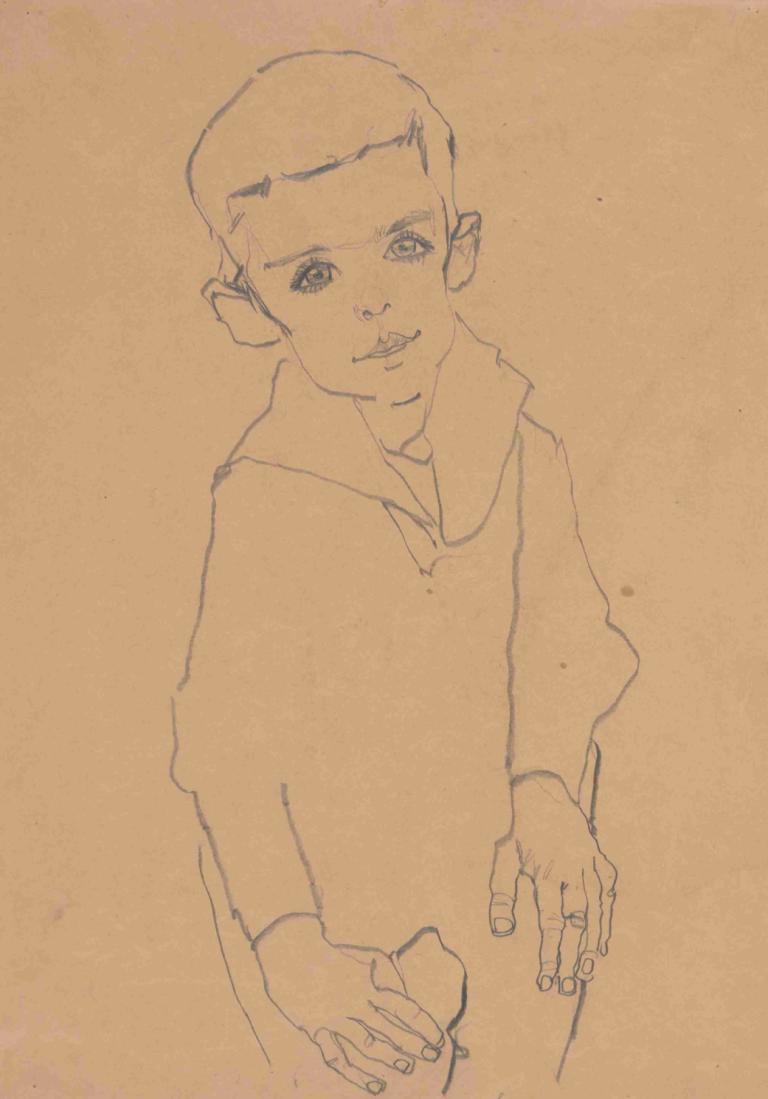 Portrait of Herbert Rainer,Portret van Herbert Rainer,Egon Schiele,Schetsen,Schetsen, 1 jongen