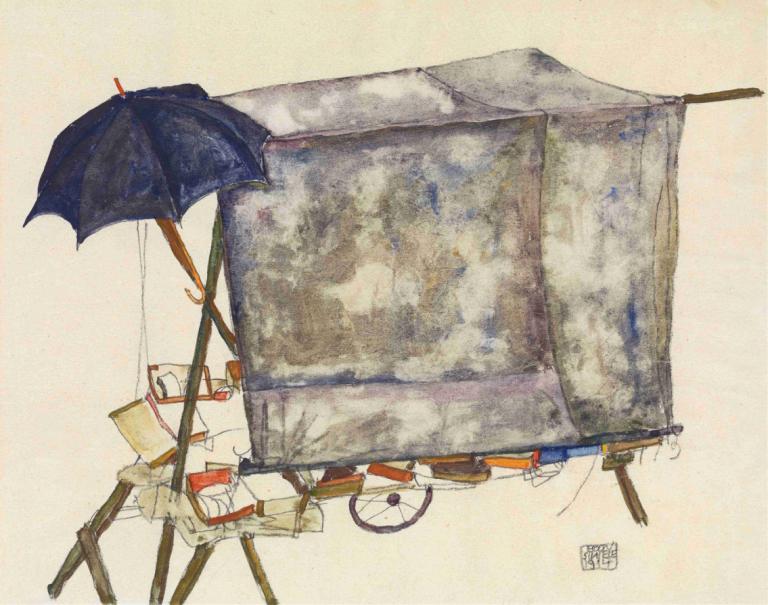 Street Cart,Egon Schiele,Olieverf,Olieverf, geen mensen, eenvoudige achtergrond, traditionele media