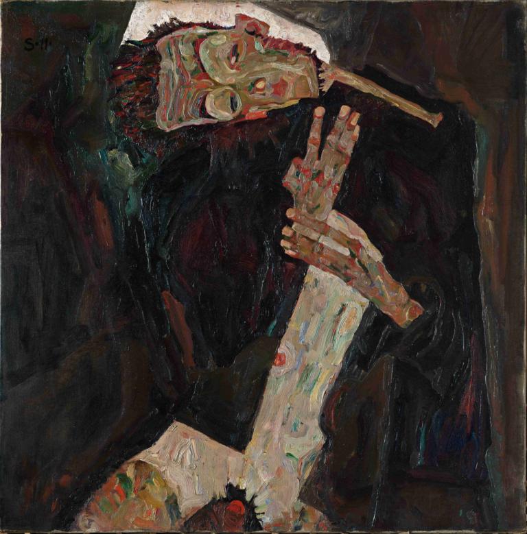 The Lyricist,De tekstschrijver,Egon Schiele,Olieverf,Olieverf, 1 jongen, mannelijke focus, solo, lange mouwen