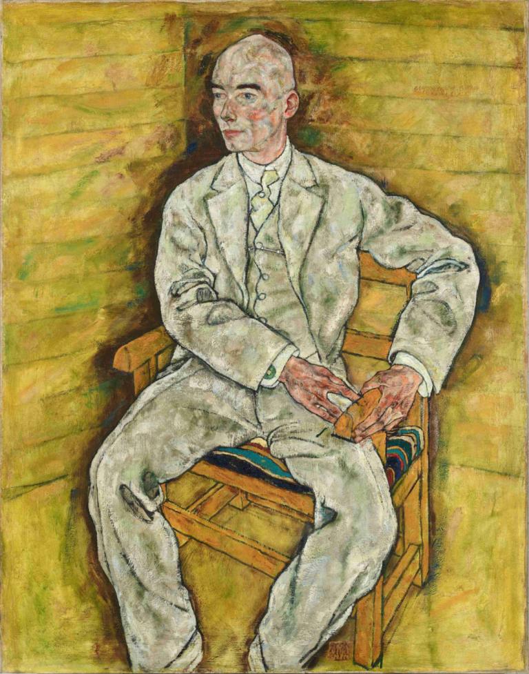 Victor Ritter von Bauer,Egon Schiele,Olieverf,Olieverf, 1 jongen, mannelijke focus, solo, zitten, formeel