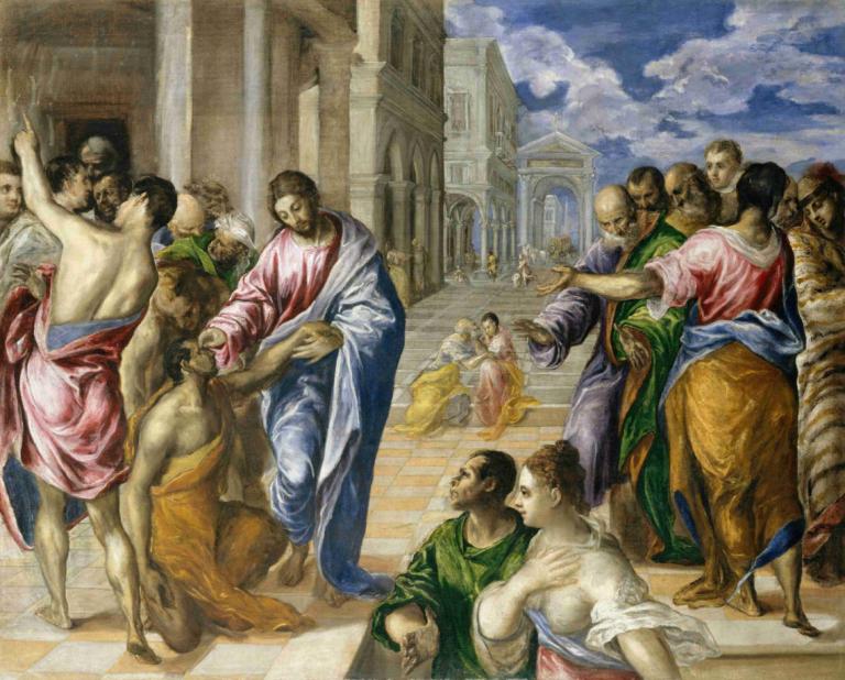 Christ Healing the Blind,El Greco (Domenikos Theotokopoulos),Oil Painting,Oil Painting, fine art parody