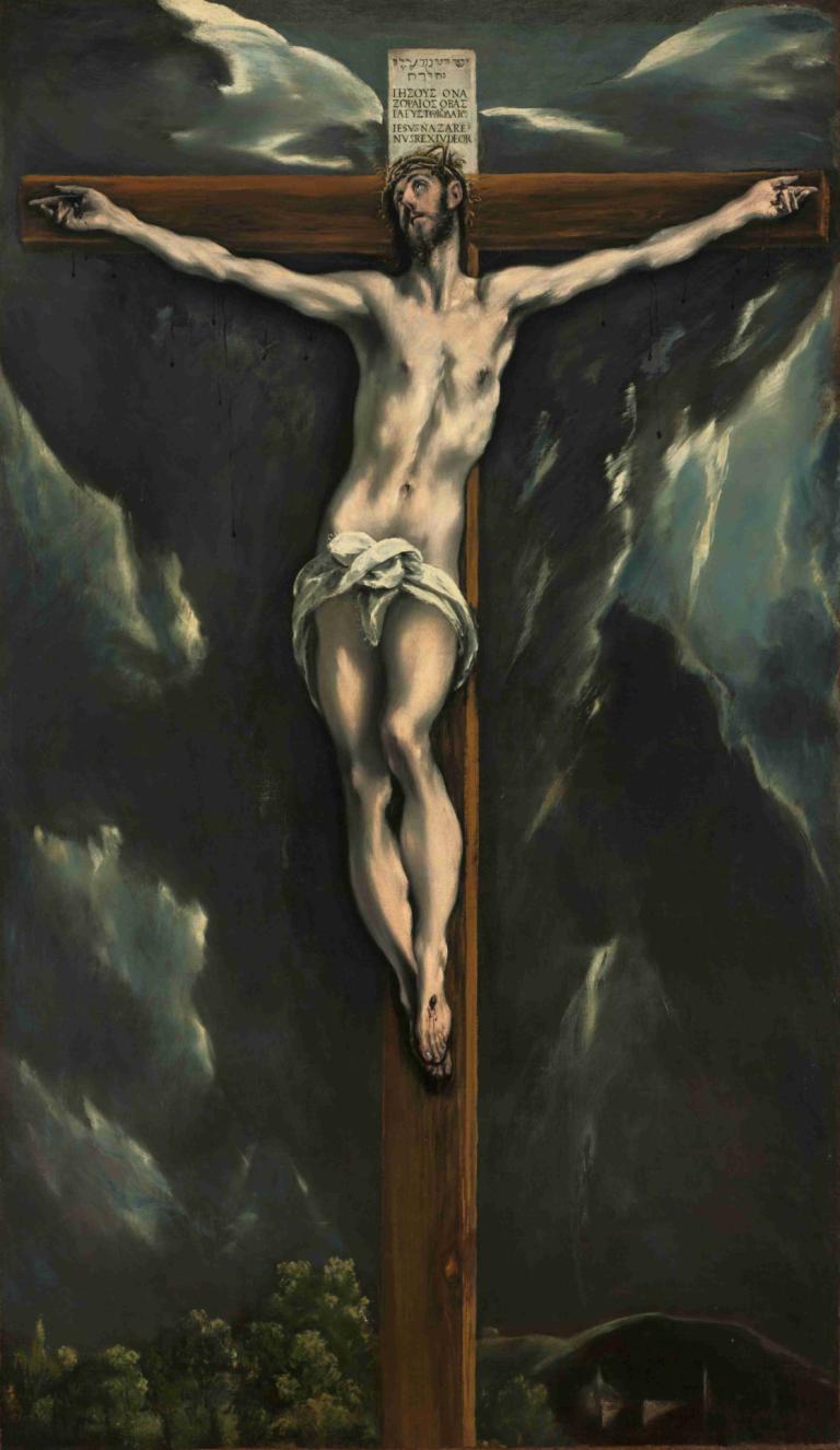 Christ on the Cross,El Greco (Domenikos Theotokopoulos),Oil Painting,Oil Painting, fine art parody, solo