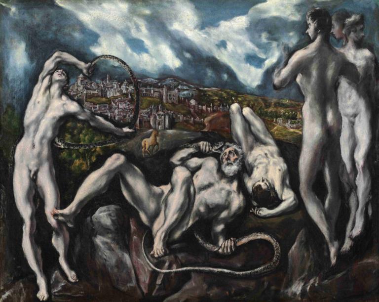 Laocoön,El Greco (Domenikos Theotokopoulos),Oil Painting,Oil Painting, fine art parody, multiple boys, beard