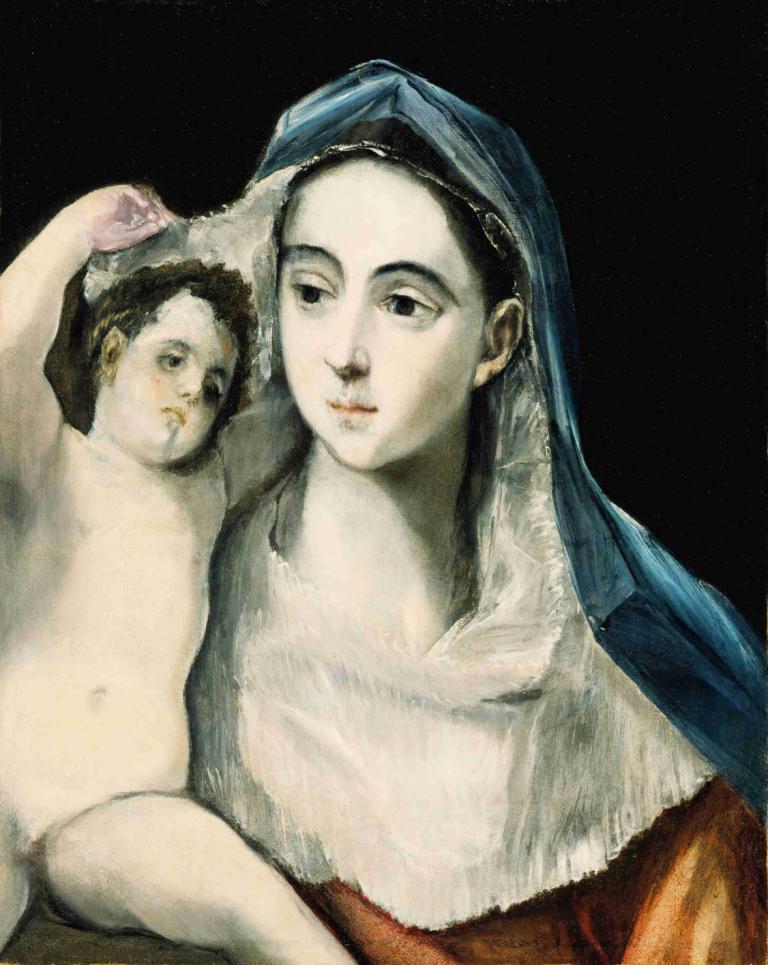 Madonna And Child,El Greco (Domenikos Theotokopoulos),Oil Painting,Oil Painting, fine art parody, nude