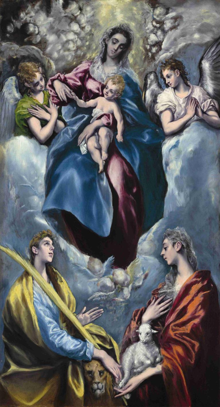 Madonna and Child with Saint Martina and Saint Agnes,圣母子与圣马蒂娜和圣艾格尼丝,El Greco (Domenikos Theotokopoulos)