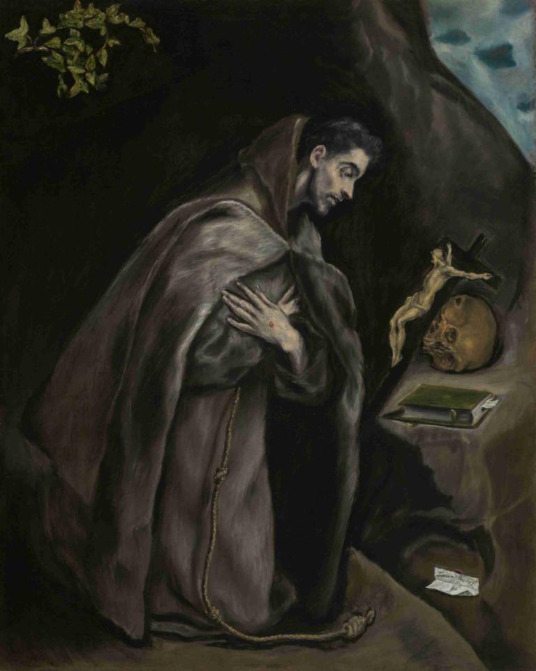 Saint Francis Kneeling in Meditation,Franciscus knielend in meditatie,El Greco (Domenikos Theotokopoulos)