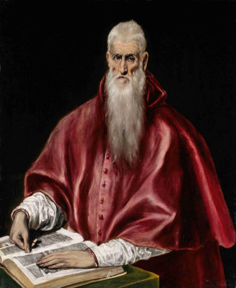 Saint Jerome as Scholar,El Greco (Domenikos Theotokopoulos),Oil Painting,Oil Painting, 1boy, male focus, solo